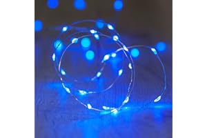 ‎LIGHTS4FUN Lights4fun 20er LED Draht Micro Lichterkette blau Batteriebetrieb