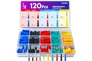 ANVINKU Electrical Wire Connectors 120pcs, 10 Types Male and Female Bullet Connectors, 0.5-6.0mm² Insulated Terminal Bullet Butt Connectors, Crimp Connectors Kit for Wiring, Auto Electrical Connectors