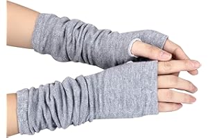 LassZone Women's Elbow Length Knitted Arm Warmers Long Sleeve Thin Fingerless Gloves Thumb Hole Wrist Warmers Winter Mittens