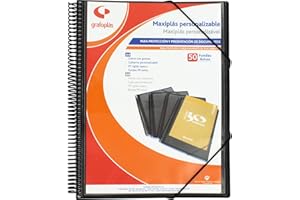 GRAFOPLAS Grafoplás 39845010. Carpeta Espiral Personalizable de 50 Fundas con Goma de Polipropileno, Negra