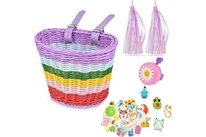 Flintronic Cestino Bici Bambino, Tessuto a Mano Bambini Cestino in Vimini per Bicicletta, Cestino per Bici per Ragazze Ragazzi Bambini, con Accessori per Bici