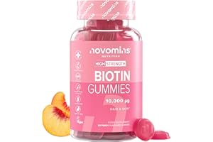 Biotina para el Cabello 10.000 mcg - 60 Gominolas para 2 Meses - Suplemento de Vitamina B7 - Vitaminas para el Cabello, Piel y Uñas - Vegano y Sin Gluten - Novomins