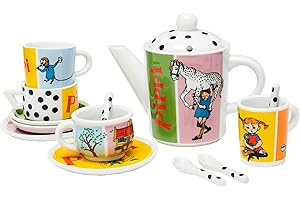 ‎MICKI & FRIENDS Teeservice Kinder Geschirr Kinderküche Zubehör - Pippi Langstrumpf Tasse Teller & Teekanne - Puppengeschirr Porzellan - PIPI Langstrumpf Spielgeschirr für Kinder - Geschirrset Kinder by Micki