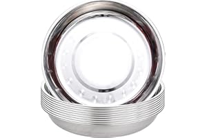 TOPZEA 10 Pack 9 Inch Stainless Steel Plates, Unbreakable Metal Dinnerware Set for Camping, Picnic, BBQ, Canteen & Home Use, Dishwasher Safe