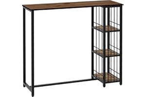 HOMCOM Stół barowy Wysoki stół kuchenny do jadalni stojącej z półkami, 120 x 40 x 105 cm, podstawa stalowa czarna brązowa