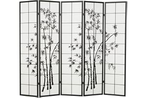Homestyle4u 287, parawan, ścianka działowa, biała, czarna, 5-częściowa ścianka działowa, ochrona przed wzrokiem, drewno japońskie Shoji