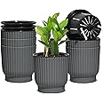 T4U 4.5 Inch Self Watering Pots 6 Pack, Plastic Plant Pots with Holder, Windowsill Flowers Pots for All Indoor Outdoor Plants, African Violets (Grey)