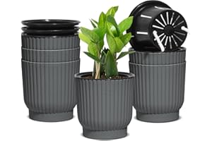 T4U 11.5cm Self Watering Plant Pots Indoor, 6 Pack Small Indoor Plant Pot, Grey Plastic Flower Pots, House Plant Pots for Indoor Plants, Succulent, Cactus, African Violets, Spider Plants