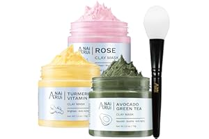 ANAI RUI ANAiRUi Masque Visage au Curcuma - Masque Argile à la Rose - Masque de Boue à l'Avocat et au Thé Vert, Kit de Masque Visage pour Nettoyage, Purification, Réduit Acné et les Points Noirs, 210g