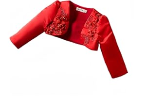 Proumhang Châle Cardigan et Veste pour Enfants,Boléro Châle à Manches Longues,Fleurs en Satin,Ouvert sur Le Devant,Robe de Mariage,de Demoiselle d'honneur,d'anniversaire et de Princesse