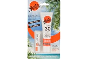 Malibu Sun SPF 30 Face Cream and SPF 30 Lip Balm Duo, High Protection Sun Cream, Water Resistant, Vitamin Enriched, 2 pack