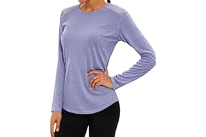 Gyabnw Tee Shirt Sport Femme T Shirt à Manche Longue Col Ras du Cou Infroissable Sèche Vite Tops en Maille Hauts Sport Femme Fitness Yoga Pilates Jogging