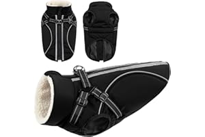 CITÉTOILE Manteau Imperméable pour Chien – Veste Réflectrice d'hiver avec Doublure Polaire, Harnais et Col Chaud pour Petit au Grand Chien, Noir, XS