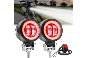 Ygmylandbb Motorcycle LED Driving Fog Lights, Motorbike Driving Lights Led, 20W Auxiliary Spot Lights Pod for Motorcycle, DRL/Angel Eye, Include Switch (White Beam with Red Ring) 12V/24V 3inch 2Pcs