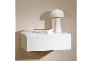 ‎CARO-MÖBEL CARO-Möbel Hängender Nachttisch Anne mit Schublade in Weiß - schwebende Nachtkommode, griffloses öffnen & platzsparend durch Wandmontage, robuste Spanplatte