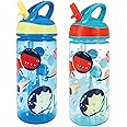 Nuby Super Flip Water Bottle-No Spill Active Toddler Sippy Cup|540ml/19oz |Carry Handle|Freeflow|Dishwasher, Steriliser Safe|Suitable Beaker for 18 Months Plus (Dinosaurs, Pack of 2), 048526890514