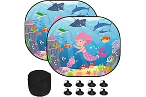 MONCAP Lot de 2 Pare-Soleil de Voiture pour bébé - Protection UV - 36 cm x 43 cm - pour Fille - Pare-Soleil latéral océan - avec 8 ventouses - pour l'été - pour bébé et Enfant