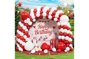 BALLOON DANCE 138 pcs Ballons Rouges et Blancs, Kit Guirlande Ballon Rouge et Blanc mat Ballons de Baudruche pour Femme Filles Fêtes d'Anniversaire Noël Mariage Fiançailles Douche Nuptiale Bébé Baptême Décorations