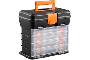 VonHaus Utility Tool Box Storage Organiser Case with 4 Drawers & Adjustable Dividers - Plastic Multi Tool Box Organiser with 4 Compartment Drawers - Ideal for DIY Tools and Accessories Storage