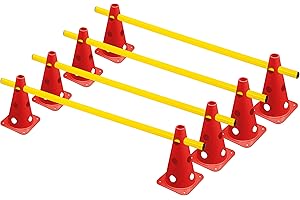 ‎RHINOS SPORTS RHINOS sports Steckhürdenset 4er | 8 rote Kegel: 22,5cm | 4 gelbe Stangen: 1m
