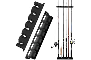 COOLTTO Fishing Rod Holders Wall-Mounted 1 Pair, Simple Deluxe Fishing Pole Holder & Rack Store up to 6 Rods or Combos for Garage & Boat (Vertical, Black)