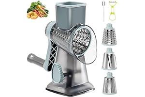 DREPINT Grattugia per Formaggio Rotante, Mandolina per verdure con 3 Lame Intercambiabili, Affettatrice per Verdure Tagliaverdure Manuale Grattugia per Verdure per Tagliare Formaggio Verdure Frutta