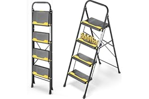 ‎URACKIFY Urackify Trittleiter 4 Stufen Klappbar Leiter, Hochbelastbar bis 150 kg, Tritt Breite Rutschfeste Stufen, Handlauf, Kompakte Haushaltsleiter Stehleiter für Haushalt Küche, Büro, Vorratskammer, Schwarz