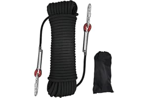 HAIY Outdoor Climbing Rope Diameter 10mm Outdoor Static Rock Climbing Rope, High Strength Cord Safety Rope Braid Nylon Rope, Escape Rope Fire Rescue Parachute Rope with 2 Carabiner (Black Length 30m)