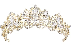 Vofler Diadème doré baroque vintage rétro en strass pour femme, reine, femme, fille, mariée, demoiselle d'honneur, princesse, anniversaire, concours de beauté, fête