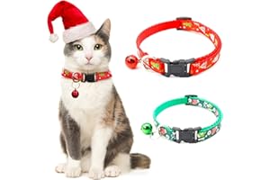 Yoolhamy 2 collares de gato de Navidad de liberación rápida con campana ajustable, collar de gatito verde y rojo, decoración de Navidad para cachorros y perros (B02)