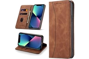 Leaisan Handyhülle für iPhone 13 Hülle Premium Leder Flip Klappbare Stoßfeste Magnetische [Standfunktion] [Kartenfächern] Schutzhülle Tasche - Braun