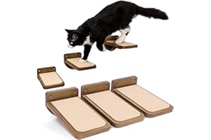 INICIO Wall Steps for Cats to Climb, Dark Brown - Set of 3 Cat Wall Stairs with Fixtures, 9.3"x4.7" - Floating Steps for Climbing or Playing - for Kittens, Adults, and Senior Felines