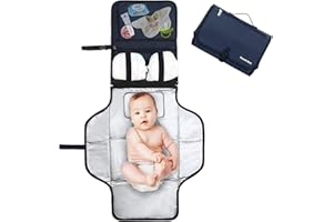 Pomelo best Cambiador portatil de pañales para bebe Impermeable | Kit Cambiador Bebe Viaje | Esterilla Lavable de Quita y Pon | Perfecto para Usar Fuera de Casa (Azul)