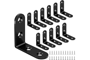 Yeepeo 12 Pcs Corner Brackets 50 × 50mm, Black Right Angle Carbon Steel L Bracket Corner Brace with 48 Screws for Wood Furniture Fixation