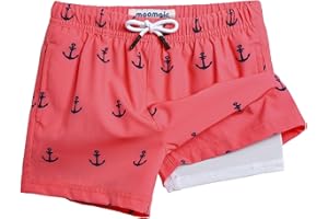 MaaMgic Bañador Niño con Forro 2 en 1 de Compresión y Cintura Ajustable Shorts Traje de Baño Bañador Corto de Natación Secado Rápido VÍA Multiple