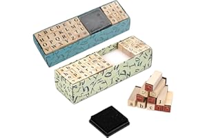 FENGQQKJ 80 pièces Ensemble de tampons de lettres, lettres de l'alphabet, chiffres et symboles avec tampon encreur, lettres de timbre en bois pour scrapbooking, fabrication de cartes artisanales