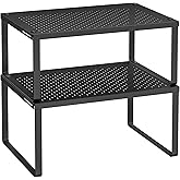 SONGMICS Étagère à Épices, Lot de 2, Empilable, Extensible, en Métal | Étagère de Rangement de Cuisine, pour Plan de Travail,