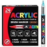 Akrilik Marker Kalem Seti 24'lı, Esnek Fır&ccedil;a U&ccedil;lu Boya Kalemi | Su Bazlı M&uuml;rekkep, Serbest M&uuml;rekkep Sistemi, Kağıt, Taş, Cam,