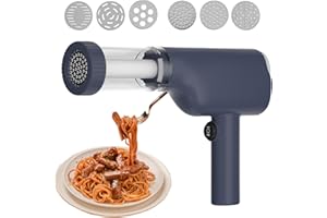HAMON Hand Nudelmaschine Elektrische 1500mAh Tragbare Nudelmaschine Elektrisch mit 6 Pressformen, 40W Wiederaufladbare Nudelmaschine Elektrisch für Ausgemachte Spaghetti/Fettuccine (Blau)