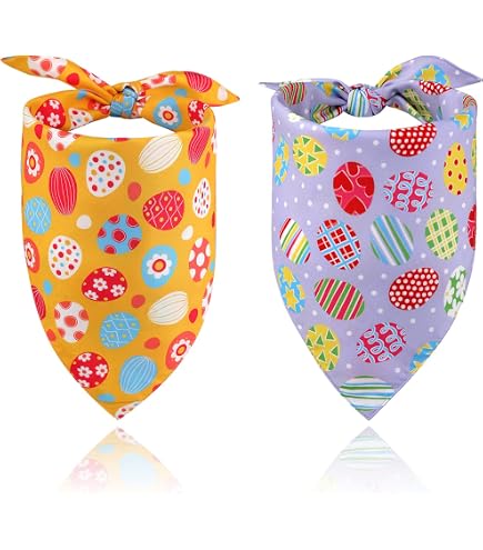 2 Hundehalstücher Für Ostern – Verstellbar, Mit Oster-Motiven (Kaninchen, Karotten), Für Hunde & Katzen, 72x48 Cm