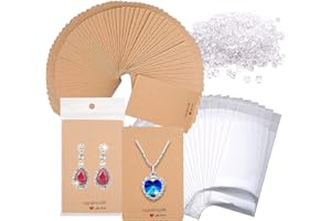 FOKELYI 200 PCS Earring Display Card Set, Includes 100 Rubber Earring Stopper Backs, 50 Brown Kraft Earring Cards, 50 Self Adhesive Sealing Storage Bags for DIY Jewelry Display Gift Making