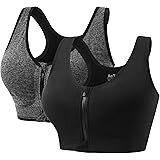 AoToZan 2 Pezzi Donna Reggiseno Sportivo Alto Impatto, Cerniera Frontale e Imbottito Rimovibile Push Up Reggiseni Zip Front S