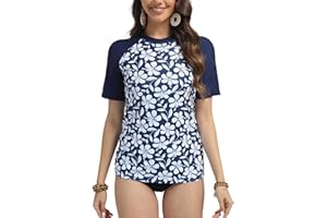 SURFEASY Rashguard Femme Manches Courtes, T-Shirt de Bain à Séchage Rapide, Maillot de Bain