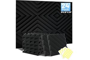 FOCUSOUND 24 Pack Sound Proofing Panels, 2" X 12" X 12"Acoustic Wall Panels, Soundproofing Acoustic Foam Panles, Sound Proof Panels, Sound Absorbing Panels for Studio, Home, Office, with Double Sided Tape