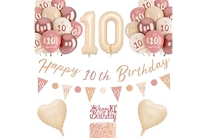 NEUFOOD 10th Birthday Decorations for Girls, Retro Blush Pink Balloons, 10th Birthday Banner, Unique Triangle Flag Banner, 10th Birthday Balloons, Rose Gold White Sand Nude Balloon Set