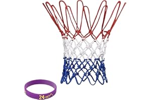 Dreifarbiges Basketballnetz, CHSEROK 12 Ring Basketballnetz mit Lila Nummer 24 Sportarmband für Campus, Parks, Arenen, Standard-Basketballplätze