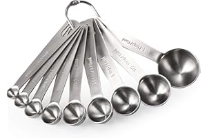 Cuillères à Mesurer 9 Pièces: U-Taste Cuillere Mesure en Acier Inoxydable 18/8 (1/16 tsp, 1/8 tsp, 1/4 tsp, 1/3 tsp, 1/2 tsp, 3/4 tsp, 1 tsp, 1/2 tbsp & 1 tbsp) pour Ingrédients Secs et Liquides