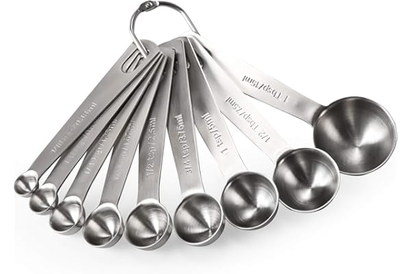 U-Taste Cuillères à Mesurer 9 Pièces: Cuillere Mesure en Acier Inoxydable 18/8 (1/16 tsp, 1/8 tsp, 1/4 tsp, 1/3 tsp, 1/2 tsp, 3/4 tsp, 1 tsp, 1/2 tbsp & 1 tbsp)