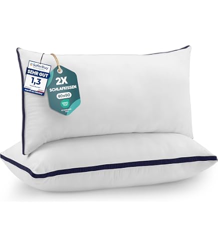 Kopfkissen Signature 45x65 cm Altenburg - Anpassbar an Deinen Komfort: 2 Memoryfoam-Kissen mit unterschiedlicher Dichte + Bezug 100% Baumwollperkal 200 Fäden