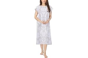 NY Threads Hospital Gown, 100% Microfiber Patient Gown (Small-Medium, Textural Flora - Grey)